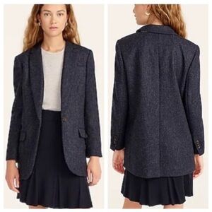 J. Crew Alfie Blazer Women 8P Navy Moon British English Wool Herringbone